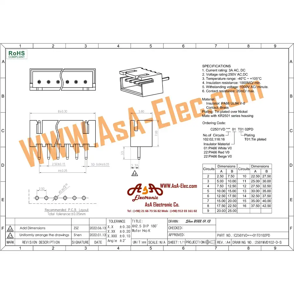 سوکت دزدگیری 2.5 میلیمتر 10 پین نر صاف سفید XH